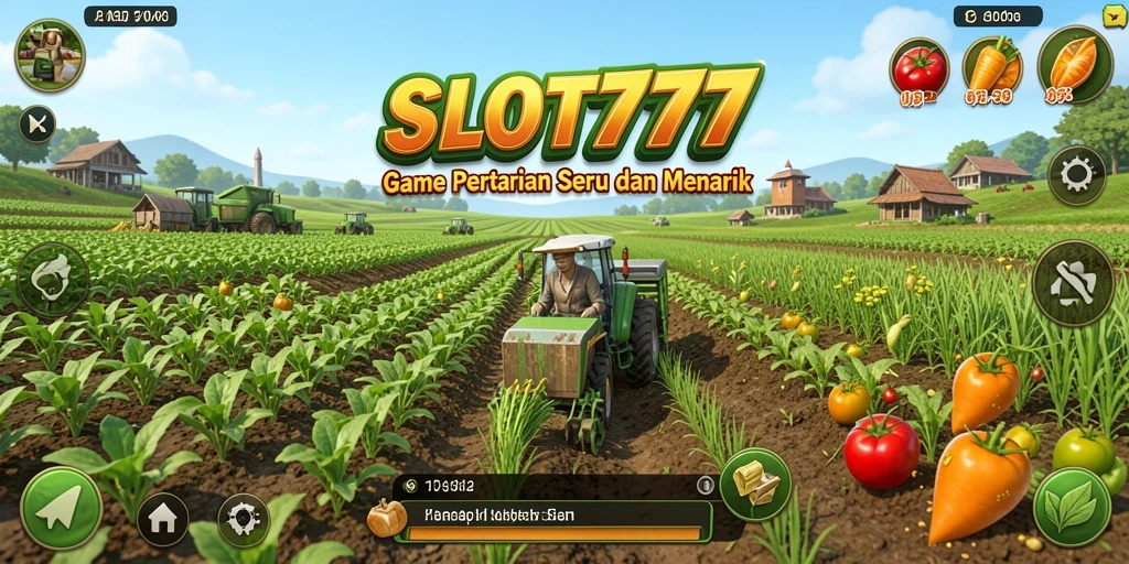 Screenshot gameplay menunjukkan ladang subur dengan tanaman yang beragam.